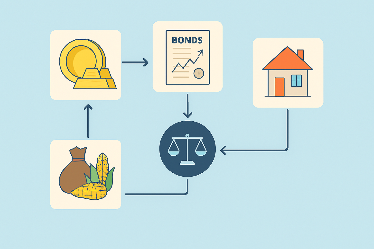 Visual schema of a diversified inflation protection strategy combining gold options with other asset classes