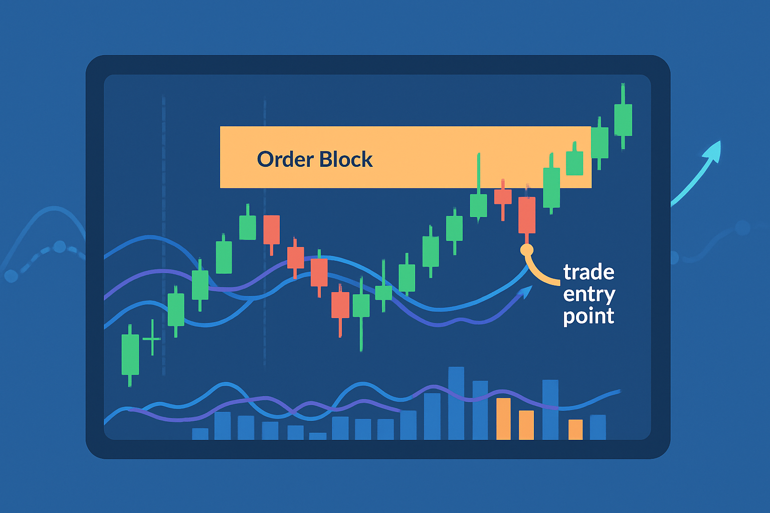 Price chart illustrating an identified bullish order block with a rejection candle and marked trade entry and stop loss levels