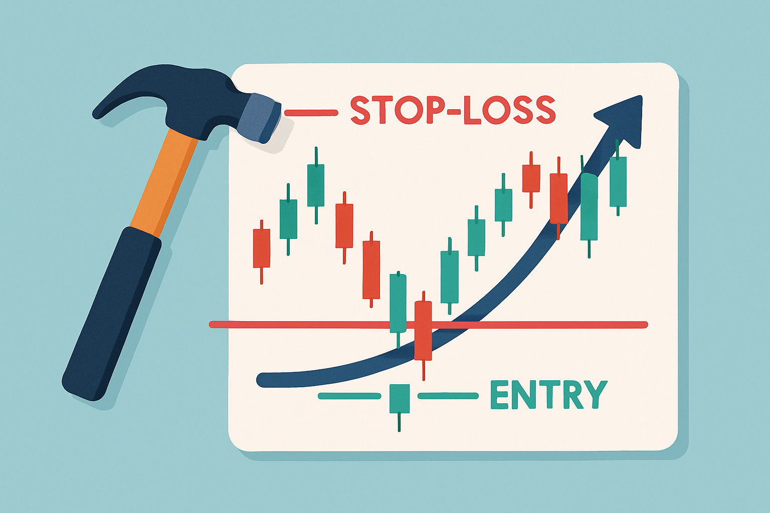 Example trading charts featuring hammer and inverted hammer candles with trade setups.