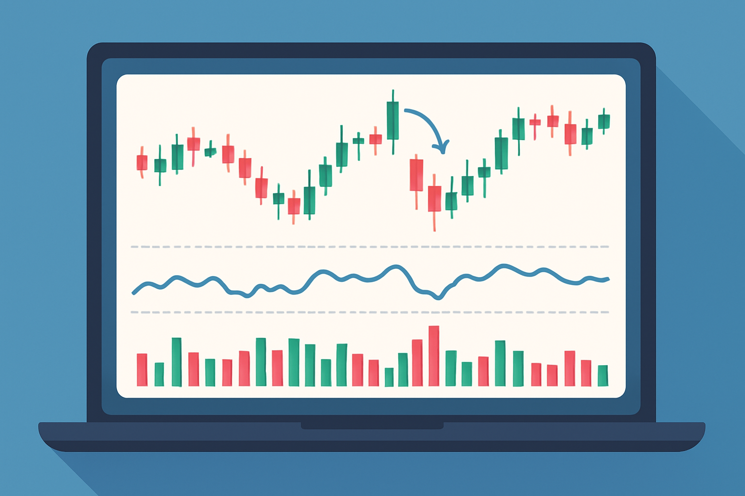 Chart showcasing a hanging man reversal candle confirmed by RSI indicator trend and volume spike, suitable for advanced trading platforms like TradingView.