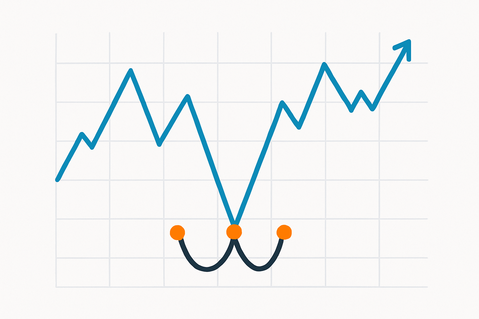 Illustration of a typical double bottom pattern forming a 
