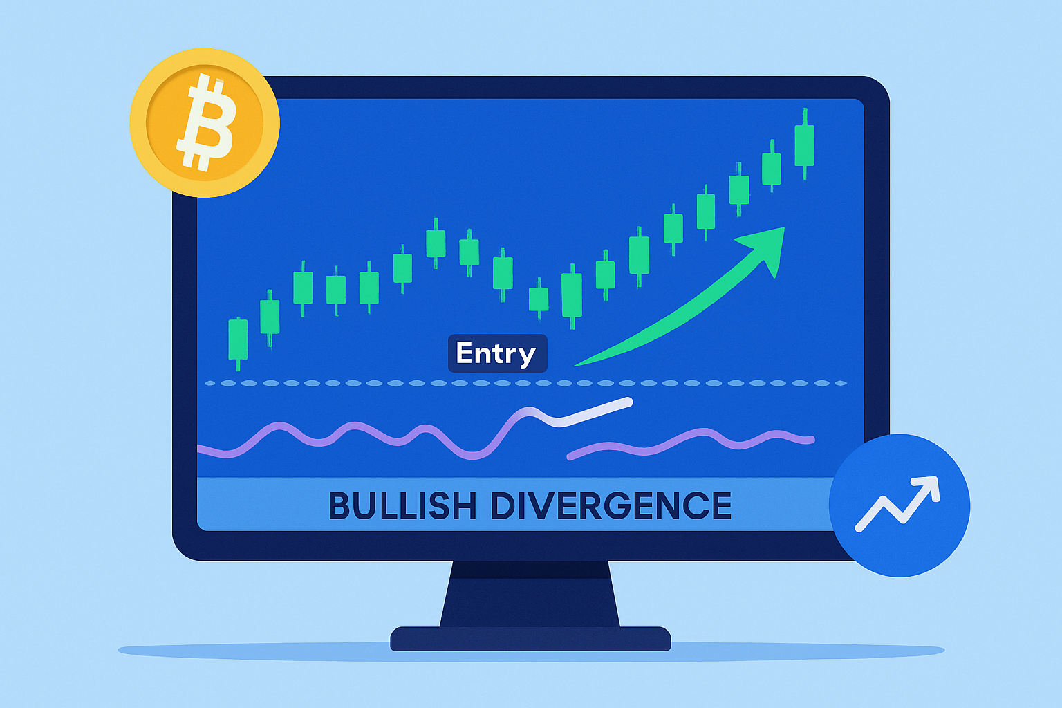 Trading chart example highlighting an entry point based on hidden bullish divergence seen in the RSI indicator and subsequent price increase.