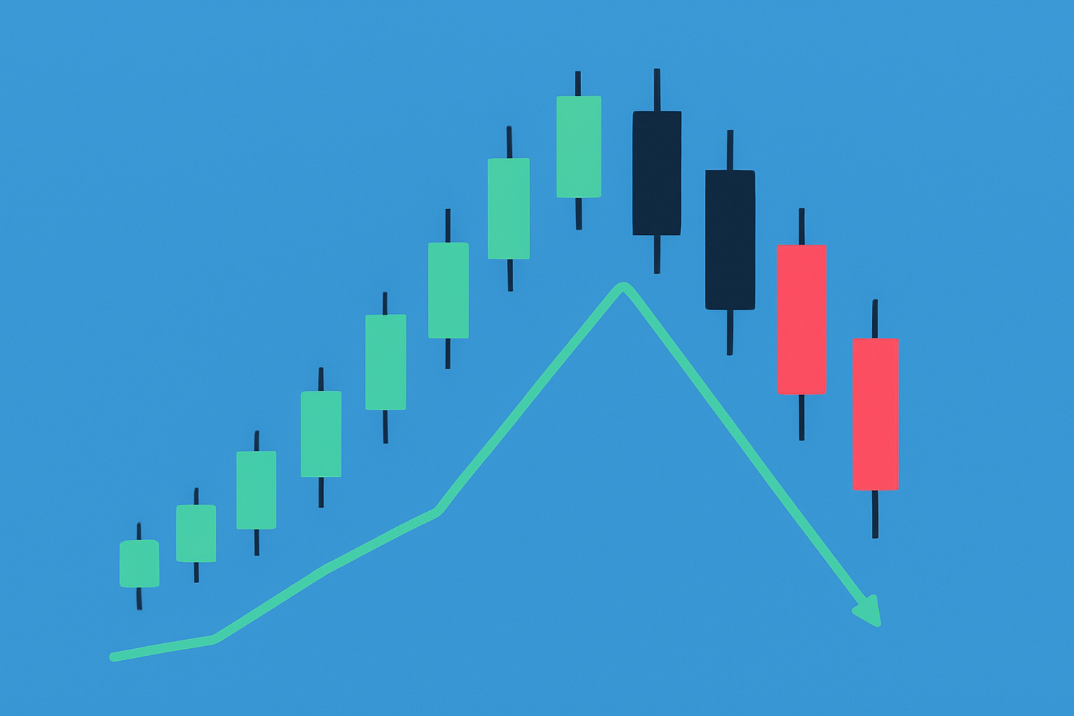 A candlestick chart illustrating the 3 Black Crows pattern with three consecutive bearish candles after an uptrend.