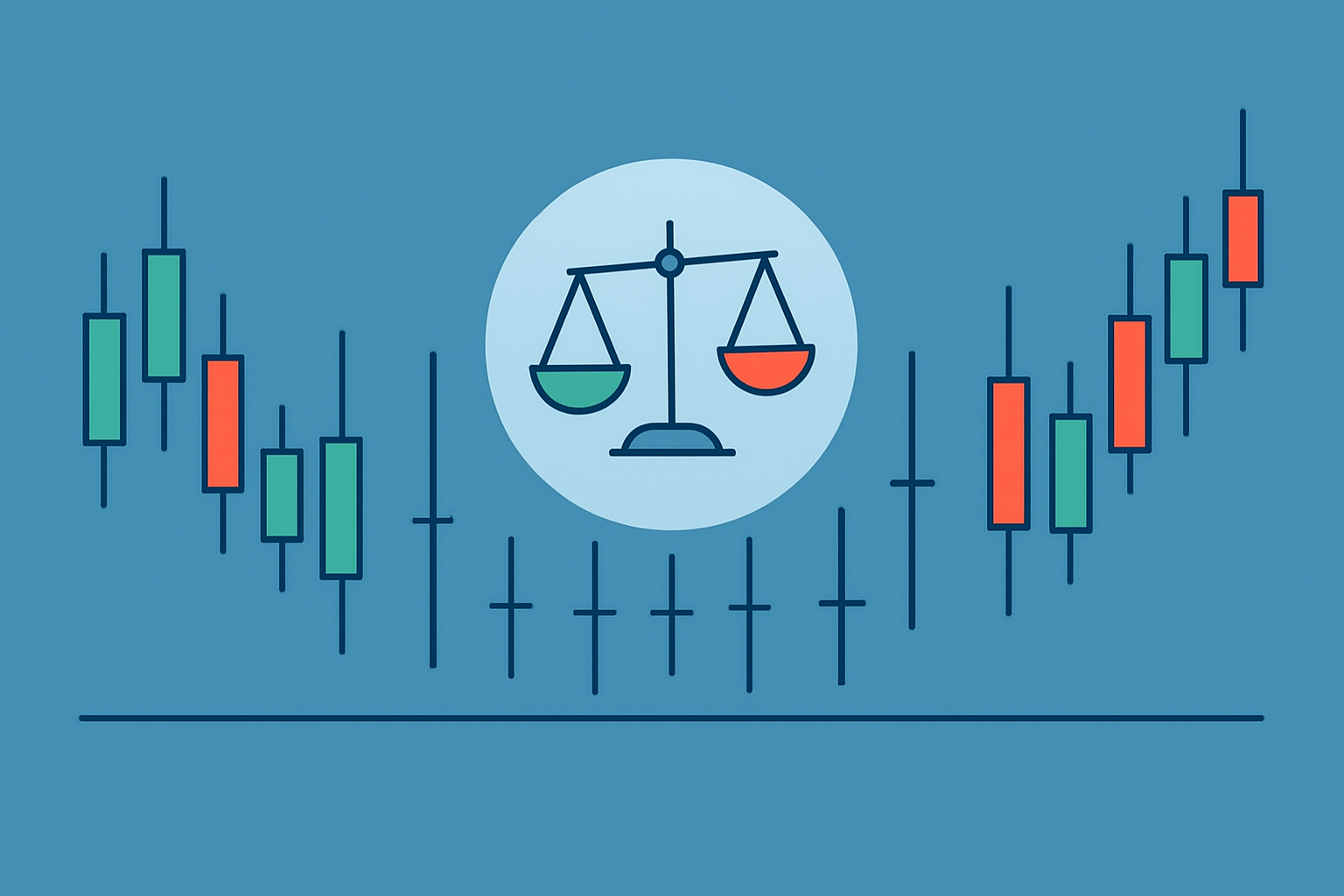 Visual of various Doji candlestick types demonstrating market indecision and balanced price action.