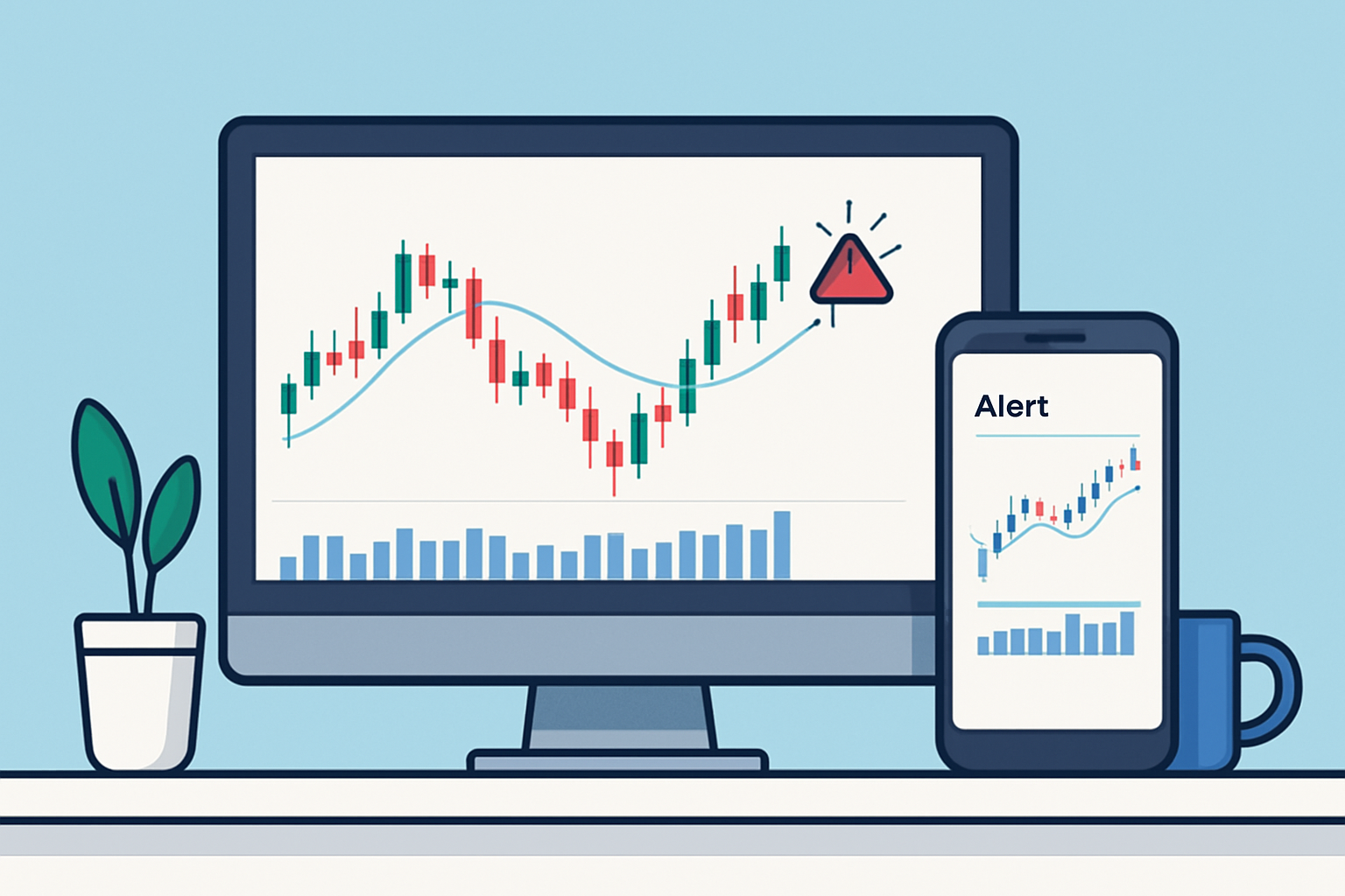 TrendSpider platform showcasing advanced charting and alert features across devices