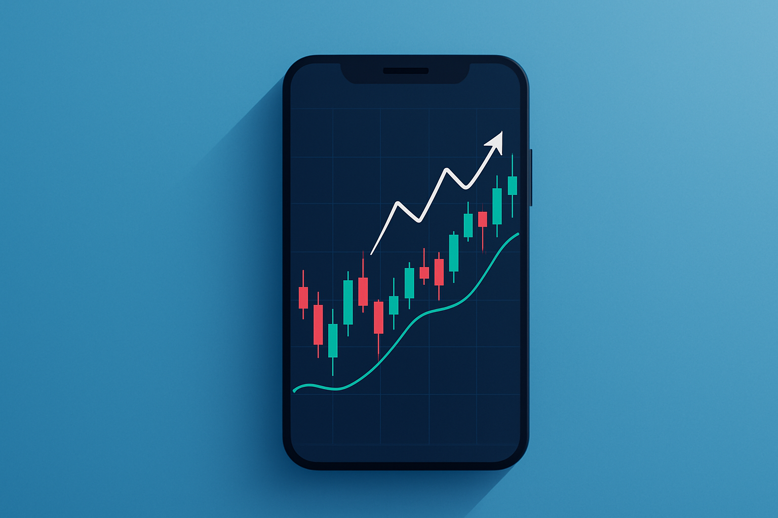 Screenshot of the TrendSpider mobile app showing an advanced chart with technical indicators and automated trendlines.