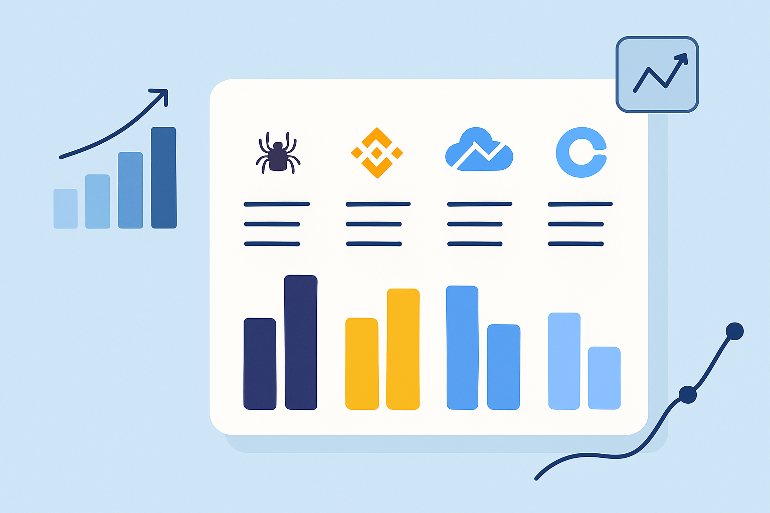 Visual comparison of pricing tiers and key features across TrendSpider, Binance, TradingView, and Coinbase.