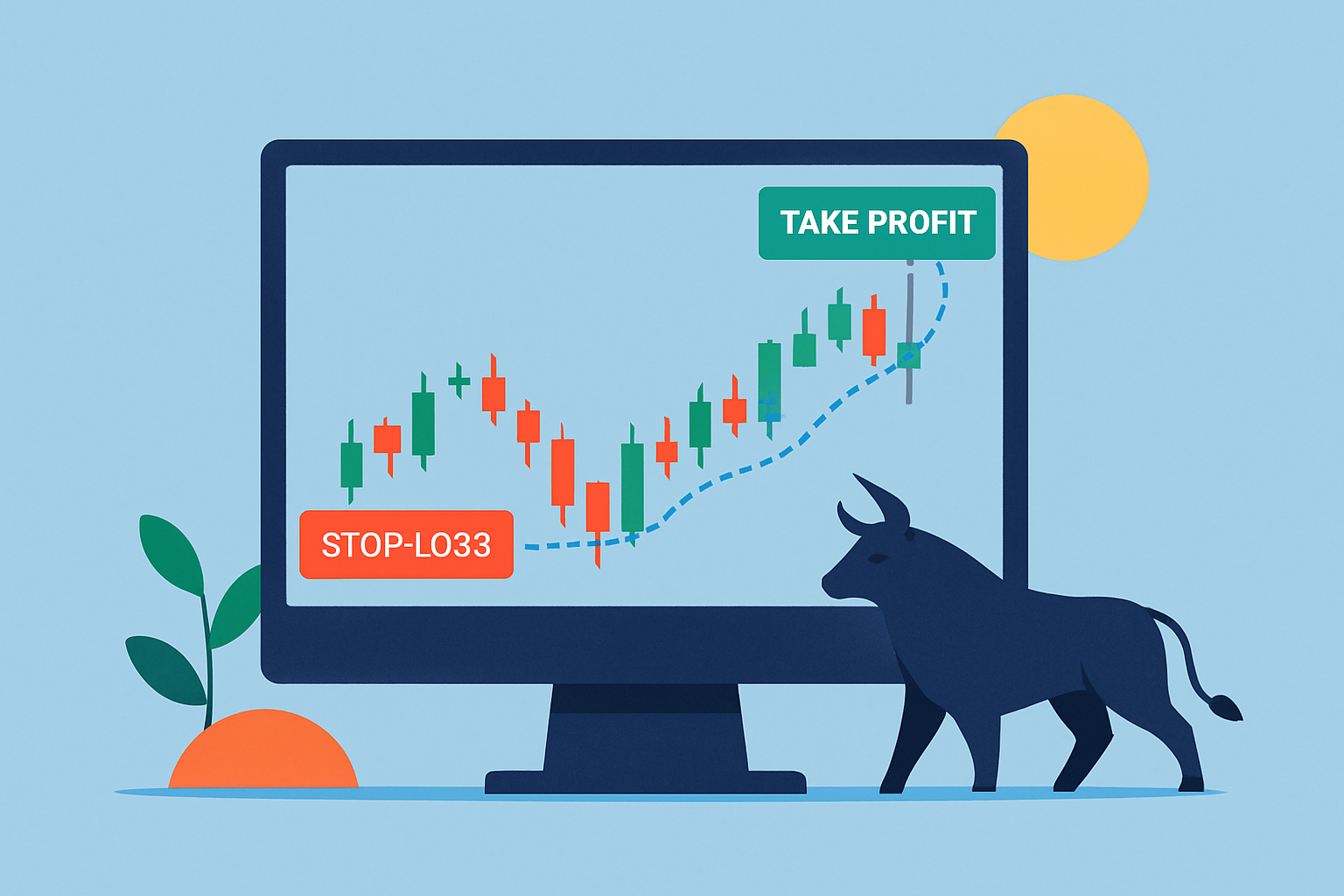 Example TradingView chart illustrating how ATM triggers stops, profits, and scaling during a live trade session.