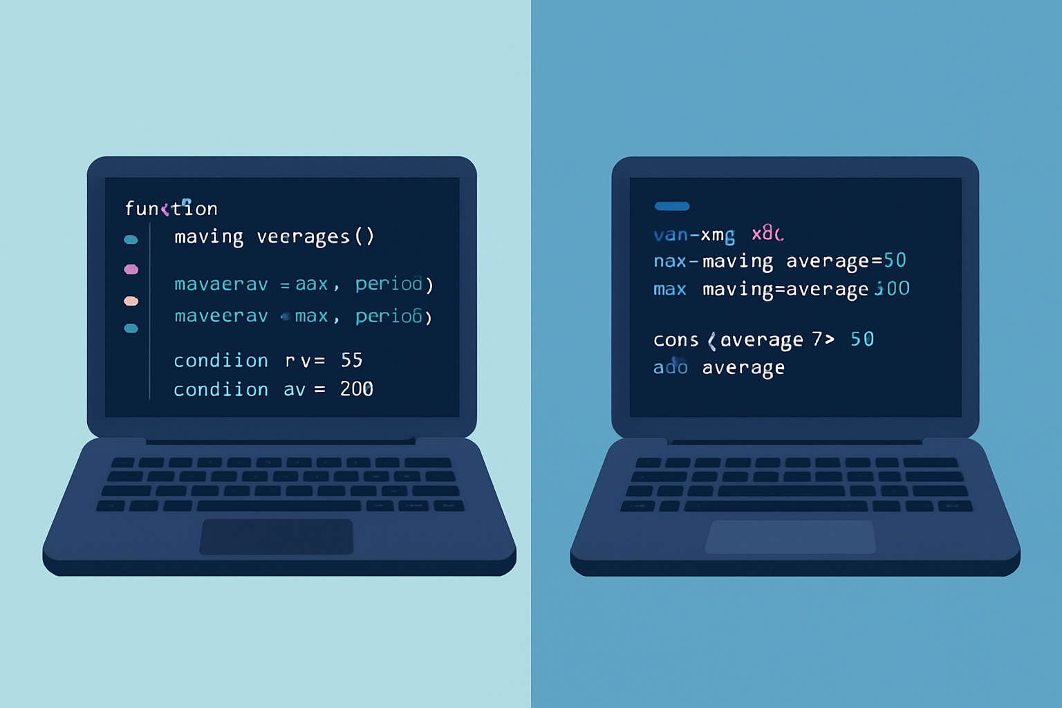 Creating a simple moving average crossover indicator in TrendSpider Scripts and Pine Script environments.