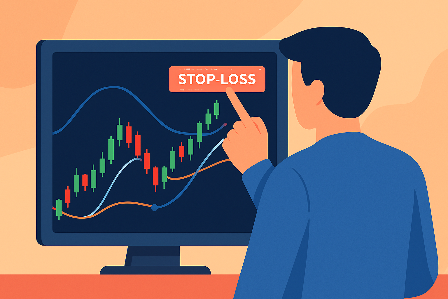 Visual representation of a trader placing stop-loss orders on a momentum trading chart.