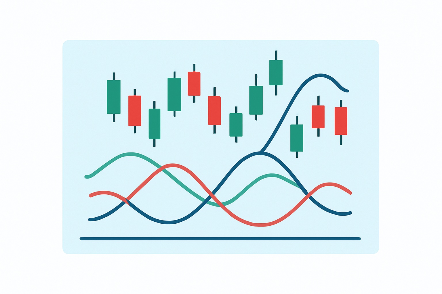 Chart illustrating two examples where the ADX indicator signals trend initiation and trend weakening through +DI and -DI line crossings.