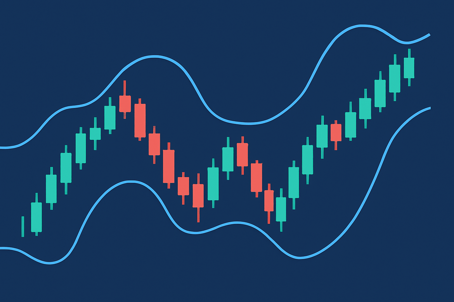 Example of a price chart featuring Bollinger Bands illustrating the upper, middle, and lower bands.