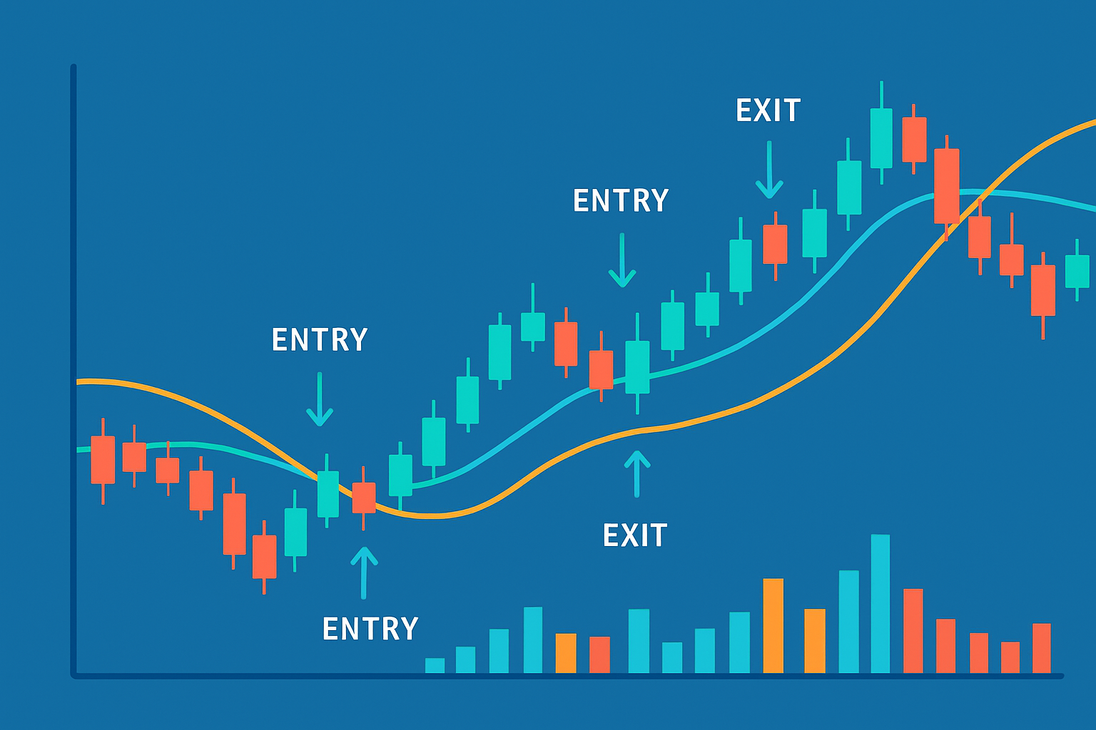 Example of a scalping chart with marked entry and exit points based on technical signals.